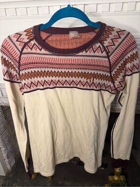 Kari Traa 100% Wool Cream and Burgundy Base Layer Patterned Sweater fall Winter
